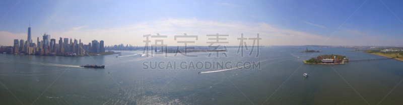 纽约州,埃利斯岛,航拍视角,纽约,广角,水平画幅,无人,全景,半空中,曼哈顿