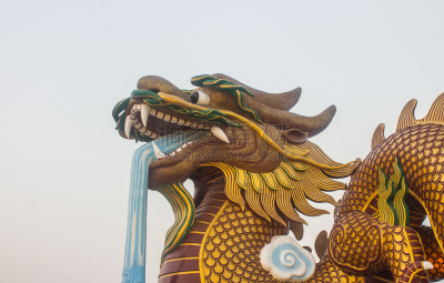 龙,柱子,神殿,素攀武里府,东南亚,水平画幅,无人,亚洲,泰国,摄影