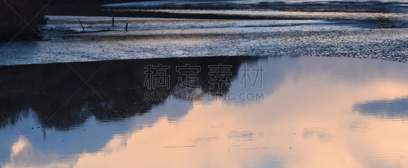 曙暮光,特罗,滩涂,河流,康沃尔,轻的,自然,环境,全景,图像