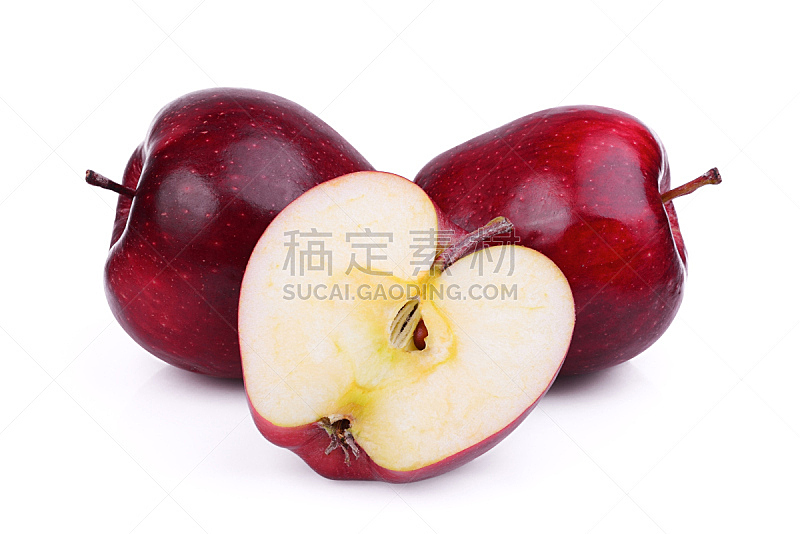 水果,白色背景,完整,红色,苹果,一半的,分离着色,自然,水平画幅,无人