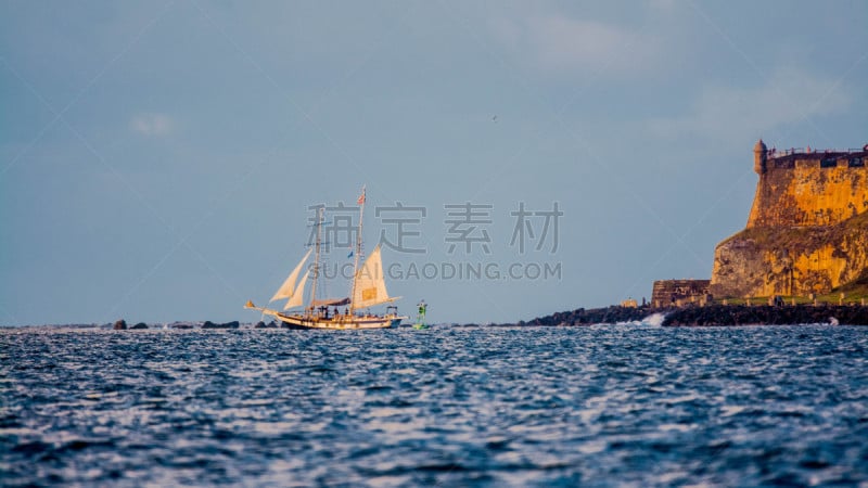 圣胡安湾,波多黎各,加勒比海地区,风景,图像,海洋,旧圣胡安,有帆船,无人,水湾