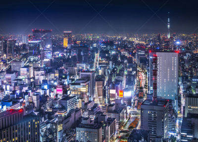 银座,东京,都市风景,在上面,东京天空树,病房,未来,水平画幅,夜晚,无人