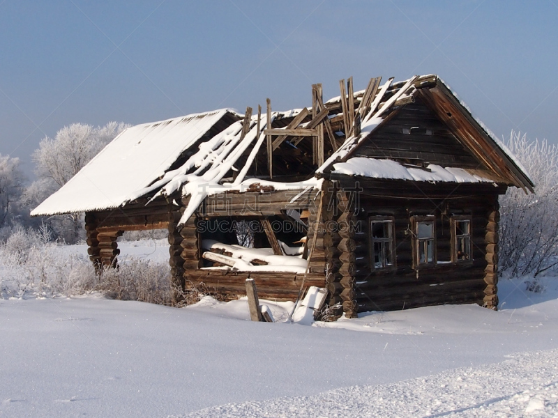 拆毁的,房屋,窗户,寒冷,水平画幅,郊区,雪,无人,乡村,雪堆