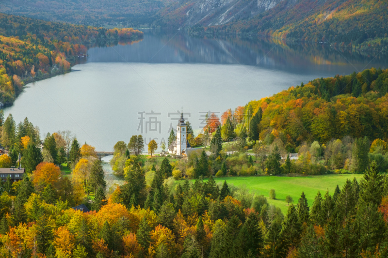 john the baptist,julian alps,教堂,lake bohinj,布雷德湖,波悉尼,浸信会,戈雷尼,水,天空