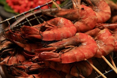 沙嗲,明虾,碳烤,烤肉架,巴卡尔,格子烤肉,水平画幅,无人,传统,海产