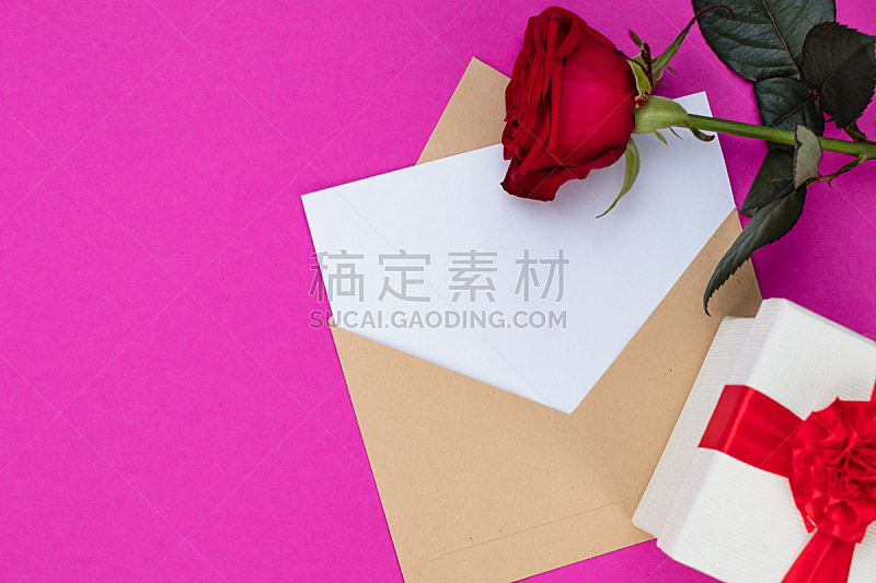 贺卡,信封,空白的,玫瑰,浪漫,红色,包装纸,看风景,粉色背景,留白