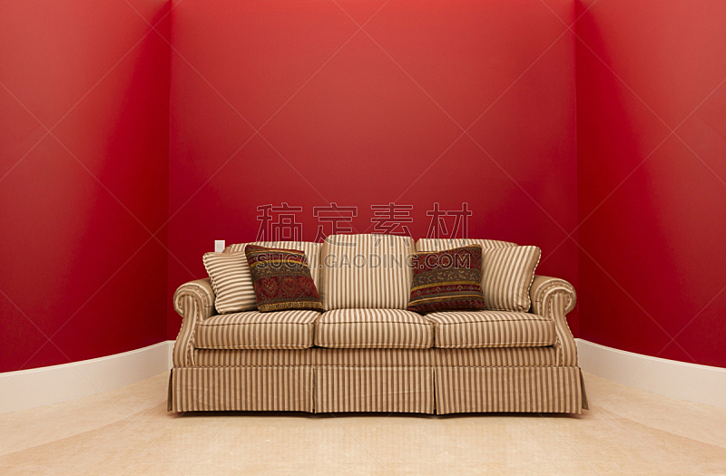 住宅房间,红色,檐口,水平画幅,墙,无人,大理石,沙发,室内,白色
