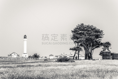 体育场,黑白图片,灯塔楼,索诺玛海岸,门多西诺县,蒙特西罗,水平画幅,无人,太平洋,海洋