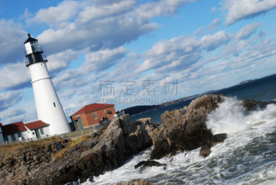 波特兰主灯塔,卡斯柯海湾,波特兰,自然,水,天空,水平画幅,建筑,无人,蓝色