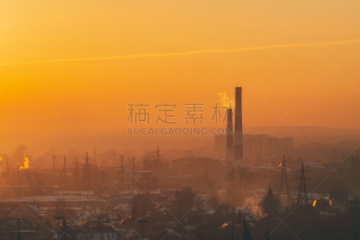 热,浓烟,烟雾,建筑外部,雾,黎明,环境,背景,城市,烟囱