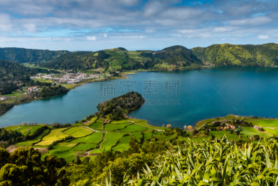 葡萄牙,亚速尔群岛,拉戈阿,城市,泻湖,圣米高岛,数字7,非凡的,水,天空