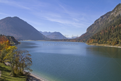 Sylvenstein Lake,秋天,上巴伐利亚,水平画幅,无人,水库,户外,湖,巴伐利亚,度假