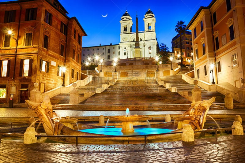 月亮,在下面,西班牙阶梯,房坦娜.黛拉.巴卡丝亚,piazza di spagna,罗马,广场,著名景点,喷泉,户外