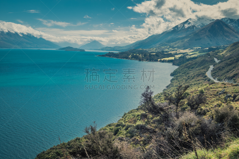 风景,路,格林诺奇,水,天空,美,水平画幅,山,无人,纯净