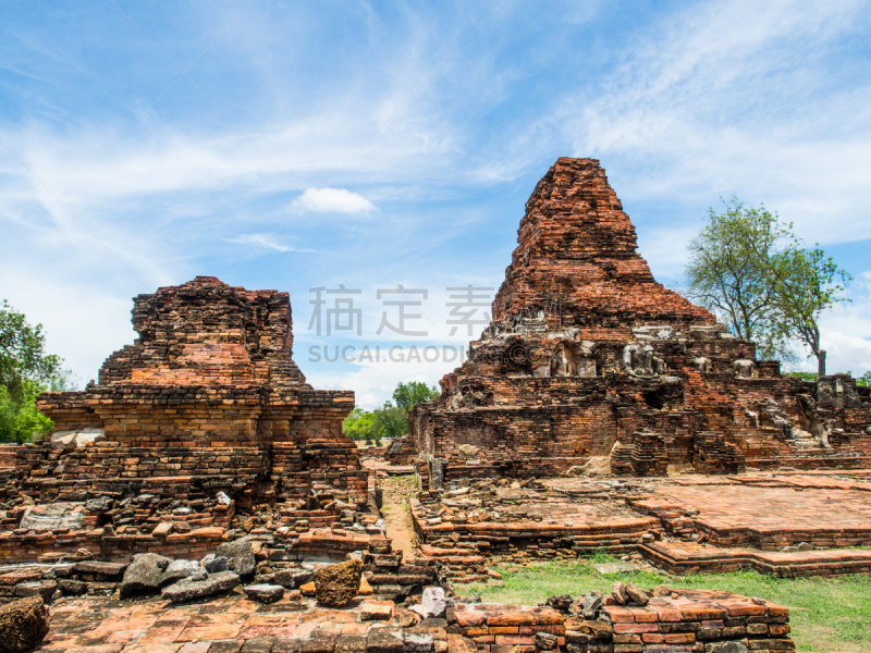 佛塔,佛,寺庙,损坏的,素可泰,水平画幅,无人,户外,图像,泰国