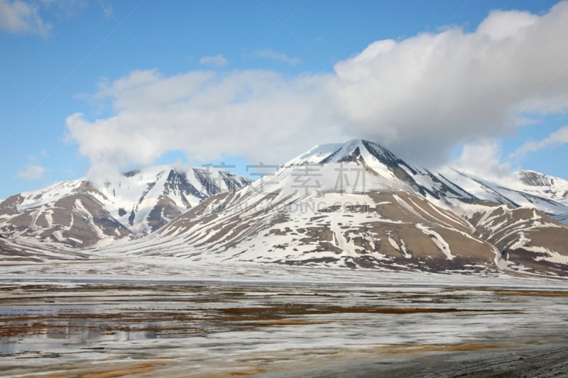 春天,北极,居住区,水平画幅,雪,户外,云景,斯瓦尔巴特群岛和扬马延岛,山,极端地形