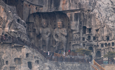 佛教,中国,洞穴,龙门石窟,近景,佛,地形,石材,损坏的,远古的