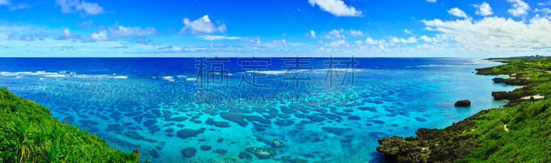礁石,全景,海洋,美,度假胜地,水平画幅,云,无人,夏天,户外