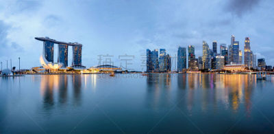 新加坡,城市天际线,夜晚,滨海湾金沙酒店,滨海湾 ,鱼尾狮,赌场,金沙,曙暮光,著名景点