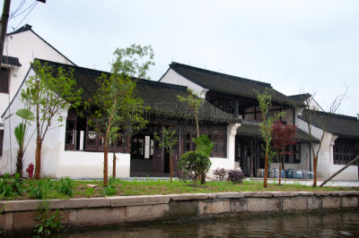 水乡,喜字,灯笼,水平画幅,建筑,无人,乡村,运河,户外,建筑业