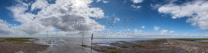 丹麦,岛,路,瓦登海.,地形,户外,蓝色,湿,国内著名景点,低的