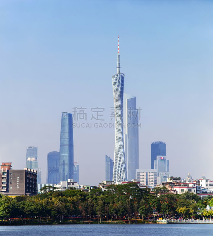 广州,城市天际线,垂直画幅,天空,无人,户外,湖,都市风景,现代,国际著名景点