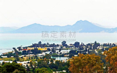 迦太基（非洲古国）,远古的,突尼斯,海港,天空,水平画幅,山,无人,古老的