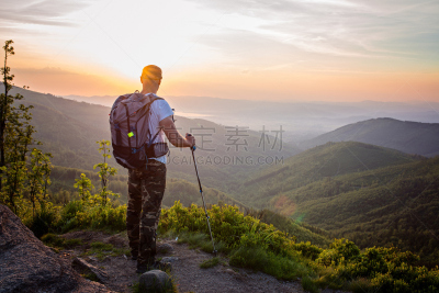 登山杖,旅行者,在上面,男人,山,西里西亚贝斯基德,土路,天空,领导能力,水平画幅