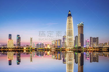 深圳,夜晚,商务,照明设备,水面,著名景点,水湾,忙碌,户外,天空