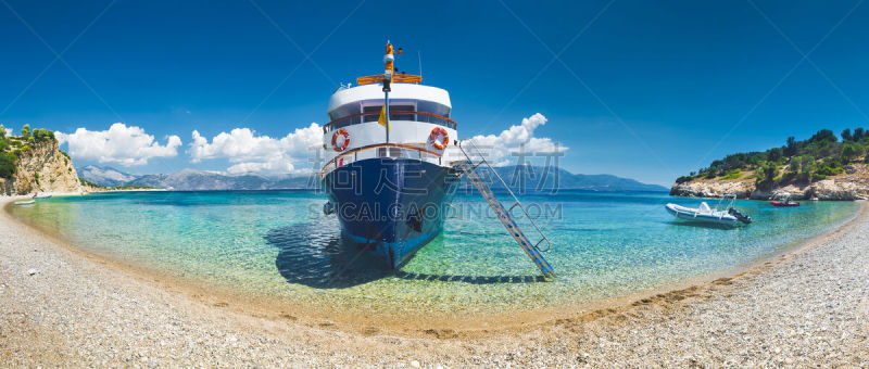 客船,海滩,旅行者,市镇奈德里,莱夫卡斯,爱奥尼亚海,艾奥尼亚群岛,帆船,天空,美