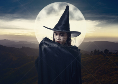 惊骇,女人,女巫,月光,雾,地形,山,黑色,海洋,化妆舞会服