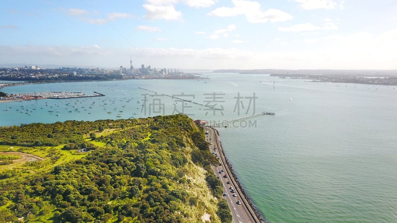 奥克兰,城市,航拍视角,新西兰,在上面,中心,waitemata harbour,天空,公园,新的