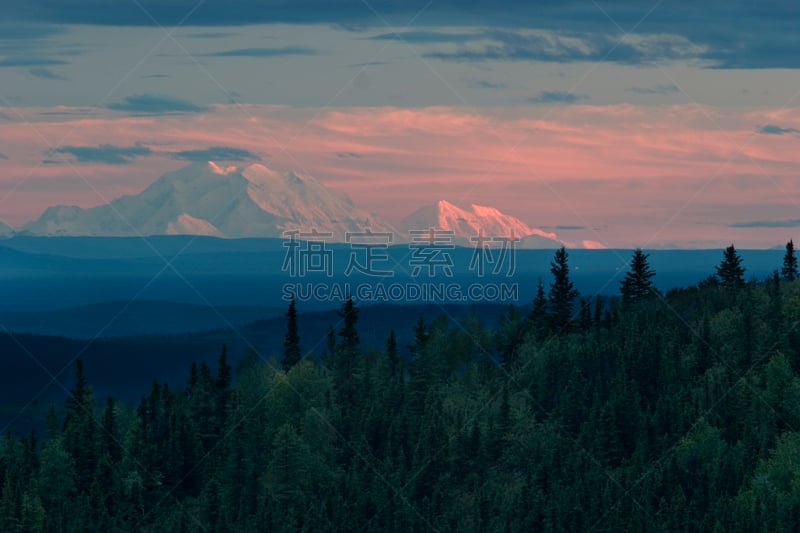 麦金利峰,山,高山辉,天空,高视角,夏天,气候与心情,山脊,高处,彩色图片