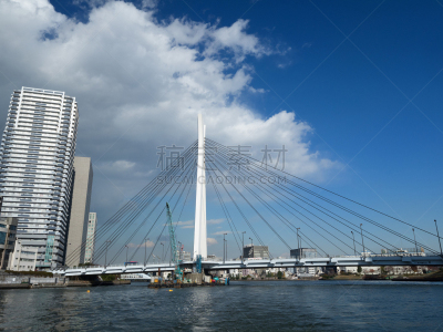 建筑工地,吊桥,水,天空,水平画幅,云,无人,户外,都市风景,中央区