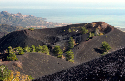 秋天,火山,多色的,埃特纳火山,缝匠肌,陶尔米纳,自然,褐色,水平画幅,早晨