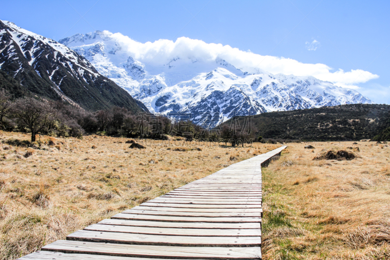 库克山国家公园,库克山,自然,天空,国家公园,水平画幅,雪,冰河,无人,蓝色