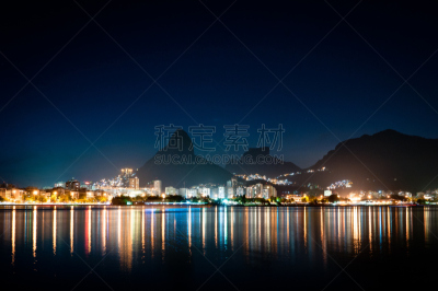 夜晚,里约热内卢,南美,水,水平画幅,山,无人,户外,湖