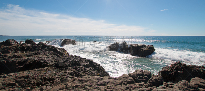 海滩,岩石海岸线,圣路卢卡斯,波浪,墨西哥,在之间,下加利福尼亚州,托多斯圣托斯,水,天空