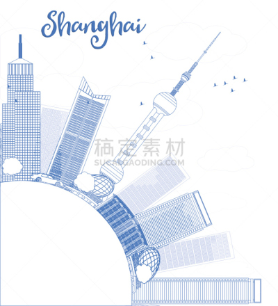轮廓,城市天际线,蓝色,上海,线条,计划书,现代,商业金融和工业,户外,建筑