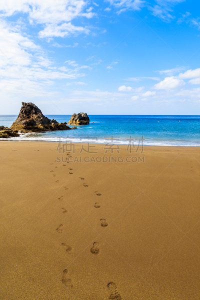 沙子,葡萄牙,海滩,风景,脚印,马德拉群岛,金色,自然美,垂直画幅,水