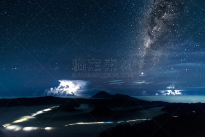 婆罗摩火山,星系,雷雨,山,在上面,垂直画幅,银河系,塞梅鲁火山,仙女座星系,滕格尔火山