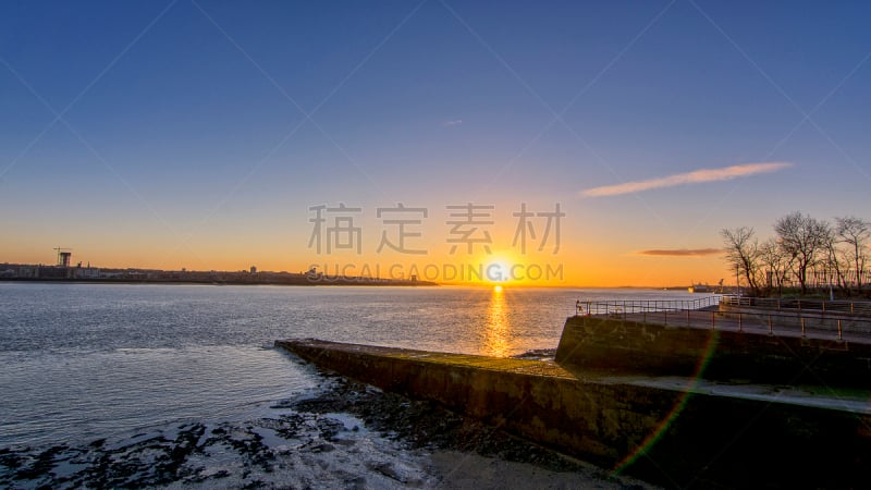 默西赛德郡,黎明,利物浦,在上面,水,天空,水平画幅,无人,早晨,曙暮光