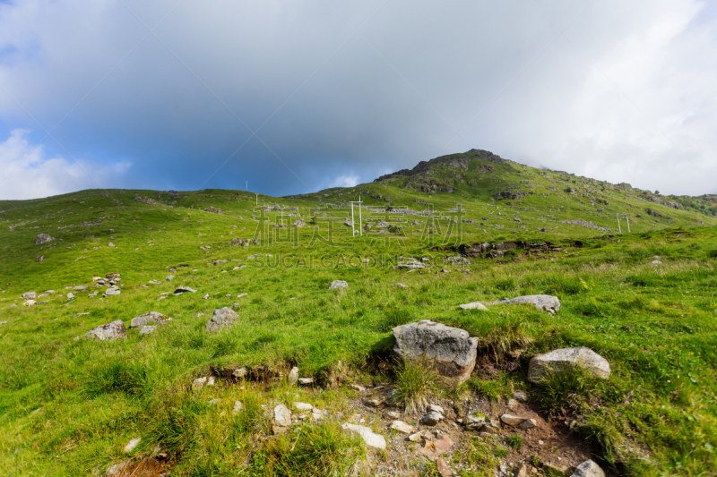 挪威,斯堪的纳维亚半岛,草地, 罗弗敦群岛 ,地形,山,云景,电力线,诺尔兰德,夏天