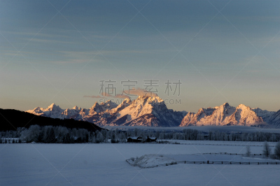 提顿山脉,大农场,杰克逊,杰克森,天空,国家公园,水平画幅,雪,无人,蓝色
