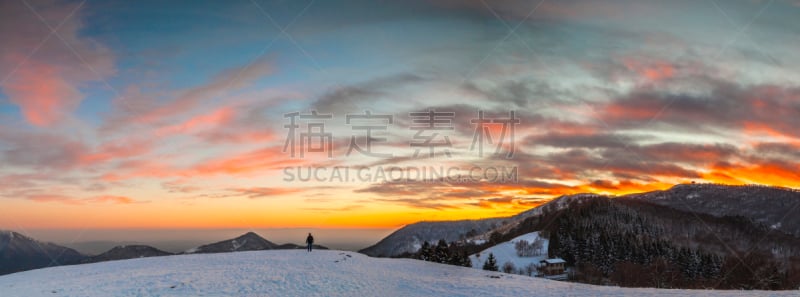 非凡的,天空,寒冷,水平画幅,地形,雪,无人,科摩湖,全景,欧洲