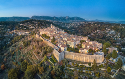 Aerial view on Saint Paul de Vence fortified village, France
