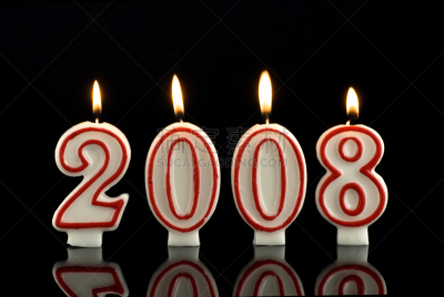 2008,蜡烛,新年前夕,新的,水平画幅,日历,背景分离,黑色,红色,新年