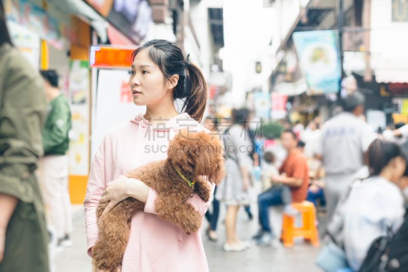 旅游目的地,小狗,拿着,太阳穴,女人,江苏省,商店,仅成年人,哺乳纲,青年人