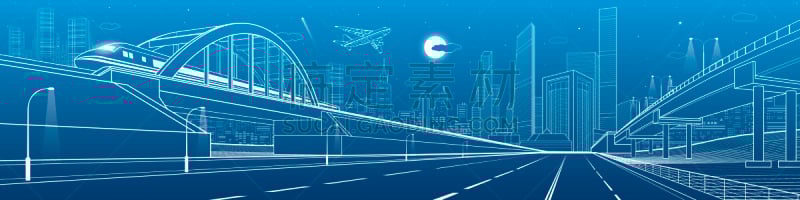 无人,现代,工业,矢量,建筑,路,全景,公路,城市,设计
