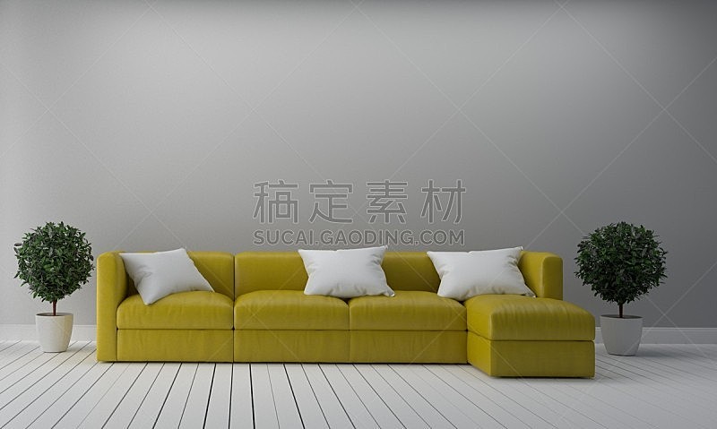 空的,纺织品,沙发,三维图形,白色,墙,背景,黄色,灰色,地板